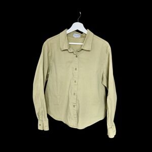 Vintage French Dressing Button Up Womens Sz Large Shirt Blouse Beige Wide Collar